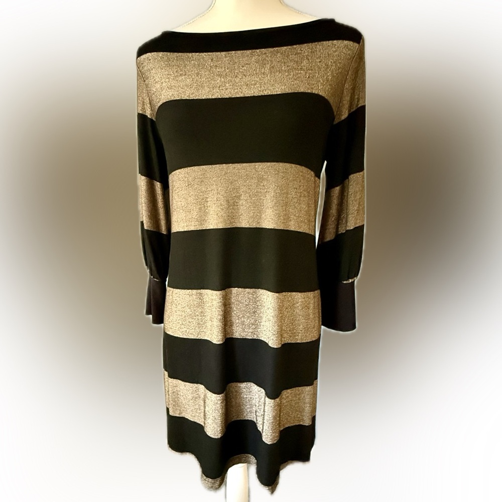 kathryn conover Stunning Stretchy Metallic Gold/Black Striped Mini Dress